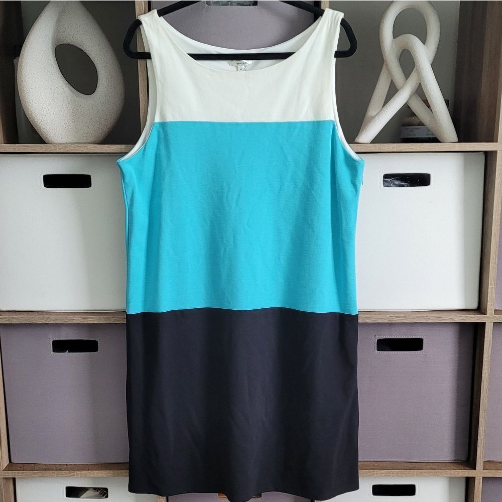 Tyler Boe Susie Turquoise, White, & Black Colorblock Ponte Sheath Dress XL